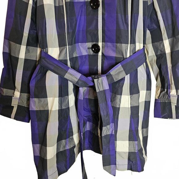 Michael Kors Checkered Trench Coat in Purple and Gray - Picture 3 of 6